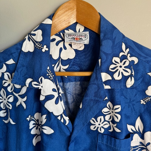 Men's Tropical Hawaiian Short Sleeve Button Shirt Blue Size Large Dad Resort USA - Picture 6 of 10